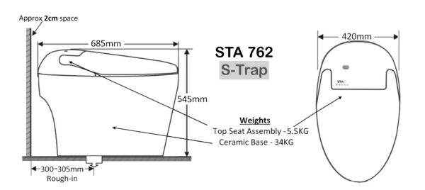 STA762 Smart Toilet with Accessory Pack plus, Plumbing connections - Image 9